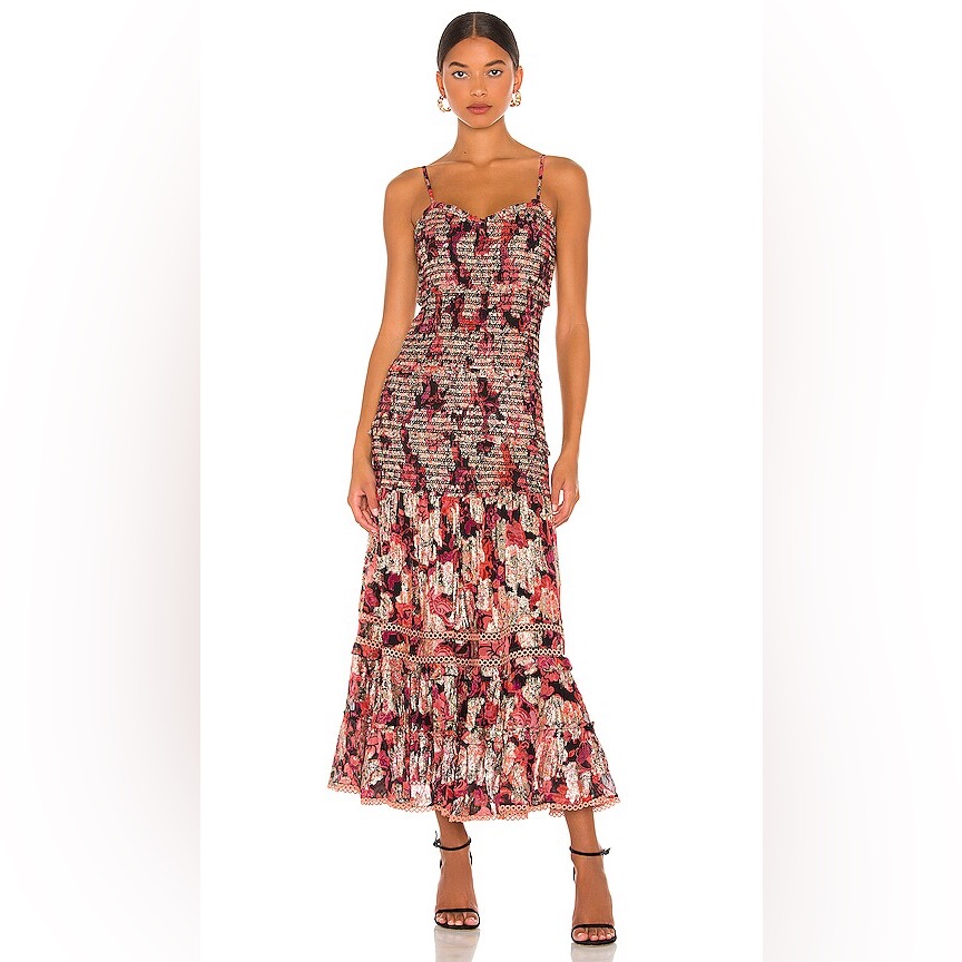 Hemant & Nandita Floral Metallic Tiered Maxi Dress